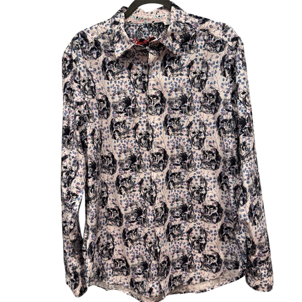 Robert Graham Long Beach Skull Floral Button Down Shirt Size M